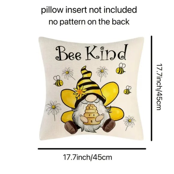 NEW BEE BLESSED GNOMES DAISIES BEES POLYESTER DECORATIVE PILLOW COVER 17.7" - Picture 3 of 3
